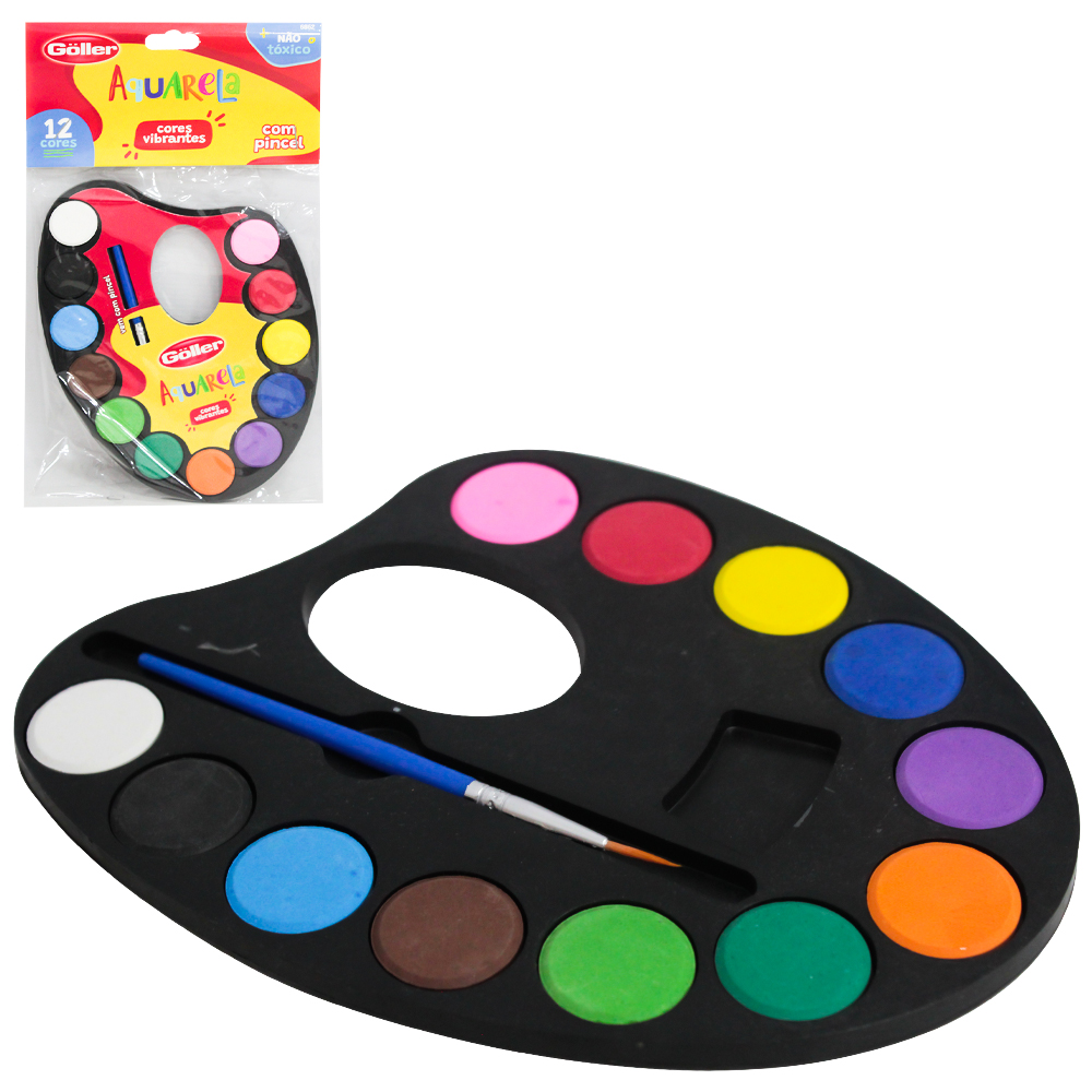 AQUARELA COM 12 CORES VIBRANTES SORTIDAS + PINCEL
