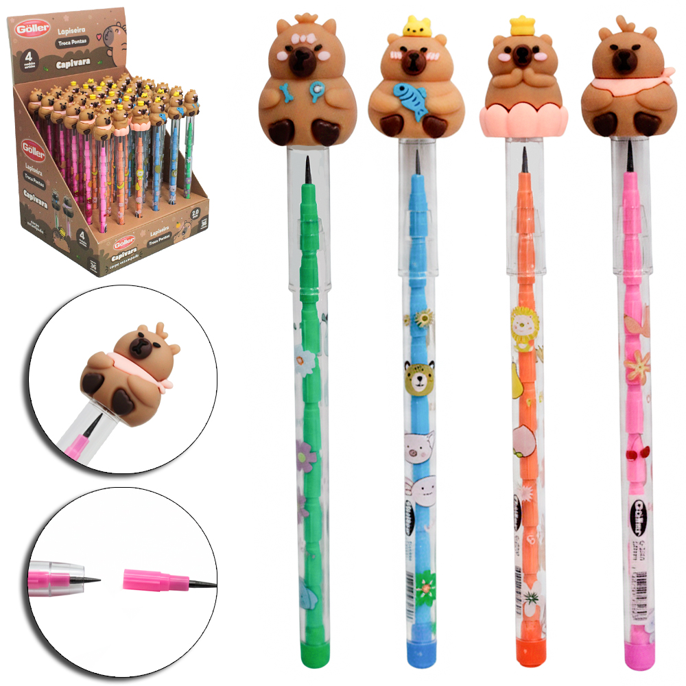 LAPISEIRA COM GRAFITE 2.0MM CAPIVARA TROCA PONTA COM 36 PECAS DP PLAY