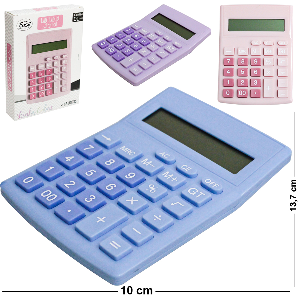 CALCULADORA ELETRONICA 12 DIGITOS COLORS A PILHA 13,7X10CM