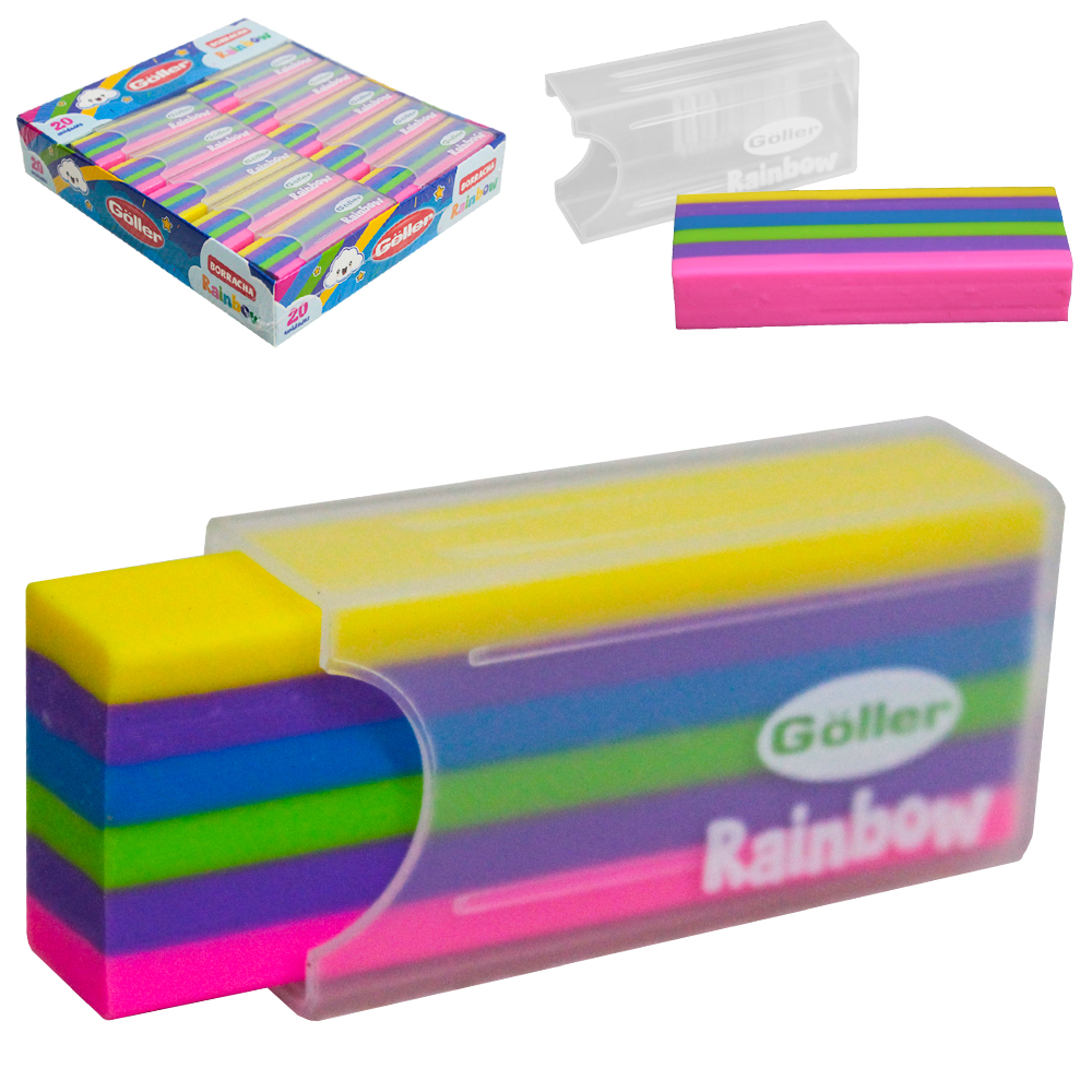 BORRACHA ESCOLAR RETANGULAR RAINBOW COM 24 PECAS 