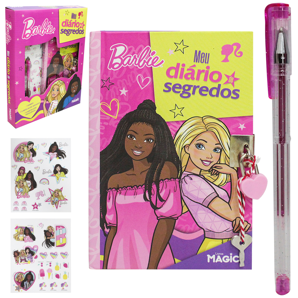 DIARIO BARBIE MEUS SEGREDOS COM CADEADO + CANETA GEL E ADESIVOS