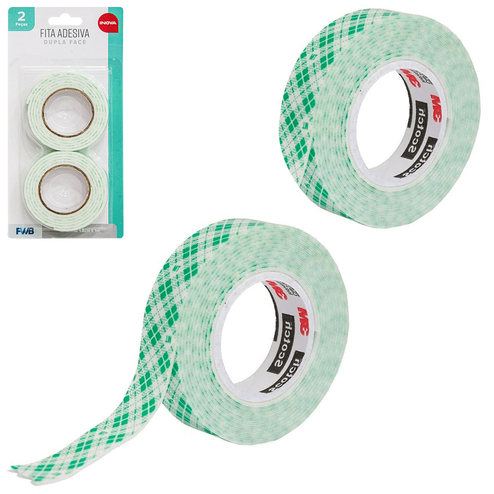 FITA ADESIVA DUPLA FACE DE ESPUMA INOVA COM 2 PECAS 18MMX1M