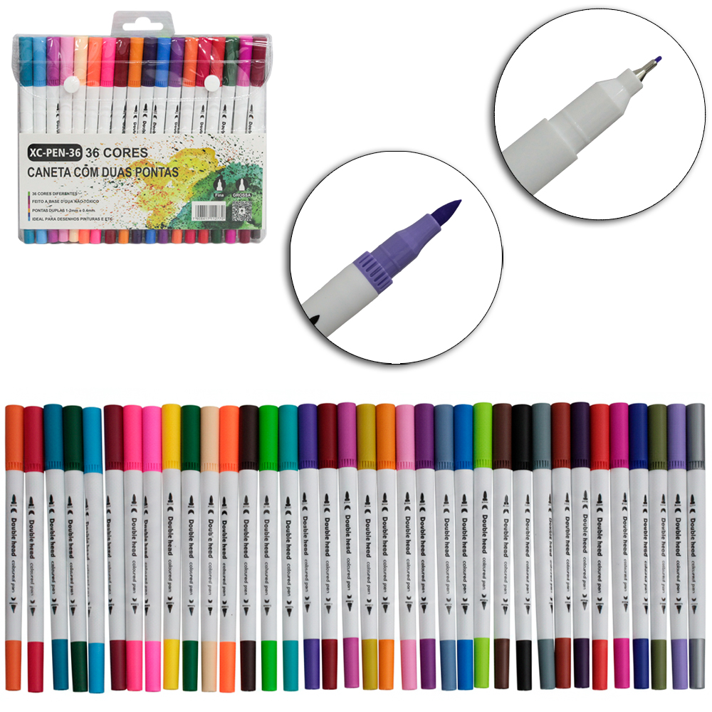 CANETA HIDROGRAFICA / HIDROCOR PONTA GROSSA E FINA DUPLA X-CELL COM 36 PECAS
