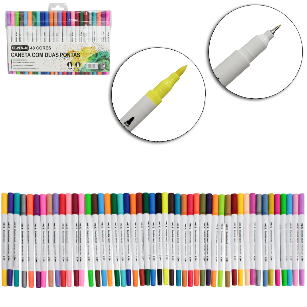 CANETA HIDROGRAFICA / HIDROCOR PONTA GROSSA E FINA DUPLA X-CELL COM 48 PECAS