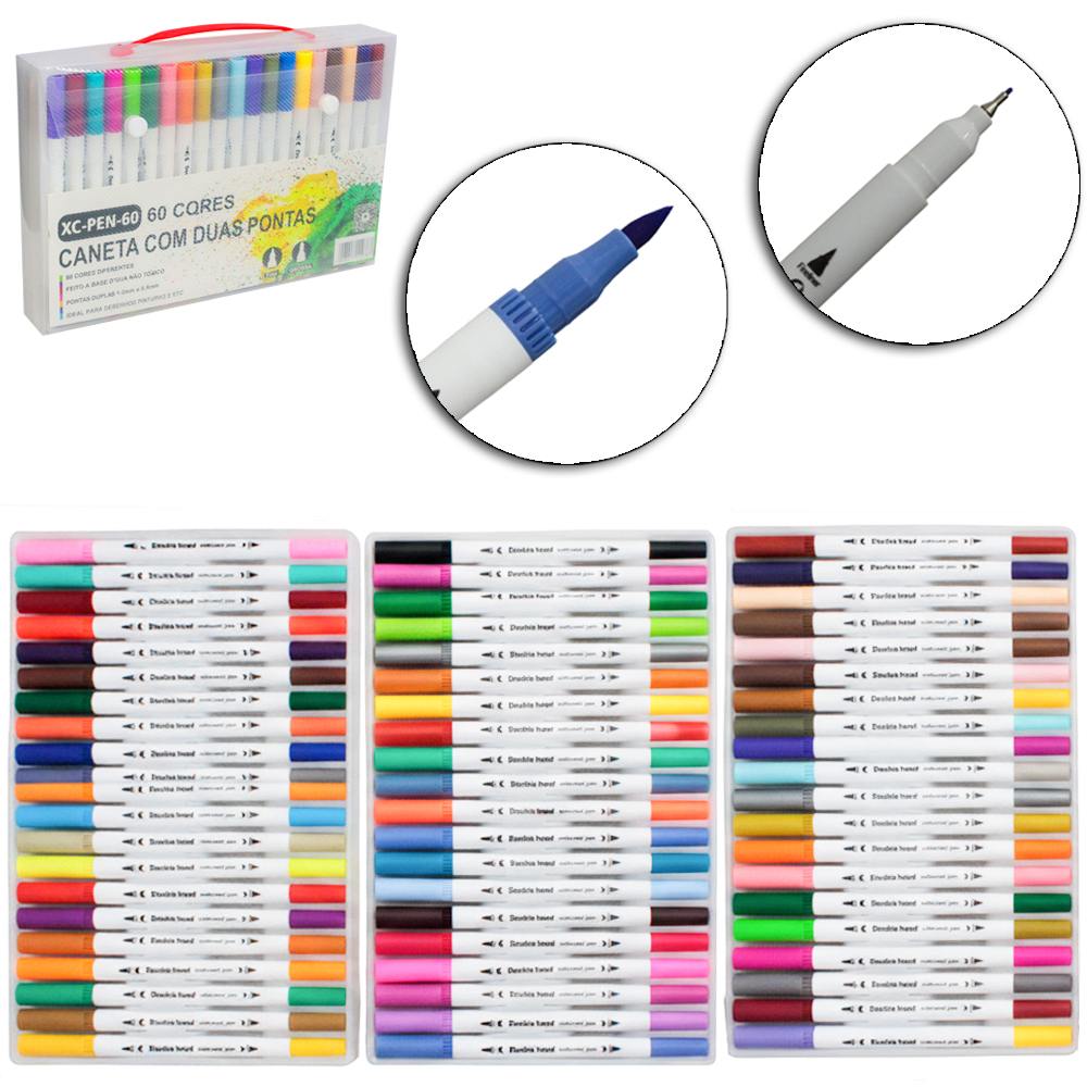 CANETA HIDROGRAFICA / HIDROCOR PONTA GROSSA E FINA DUPLA X-CELL COM 60 PECAS NA MALETA