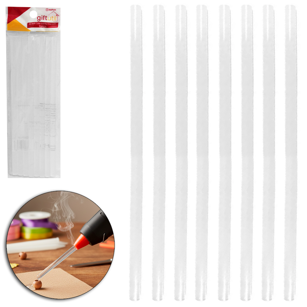 REFIL DE COLA QUENTE FINO BASTAO 57G COM 8 PECAS 7MMX18CM