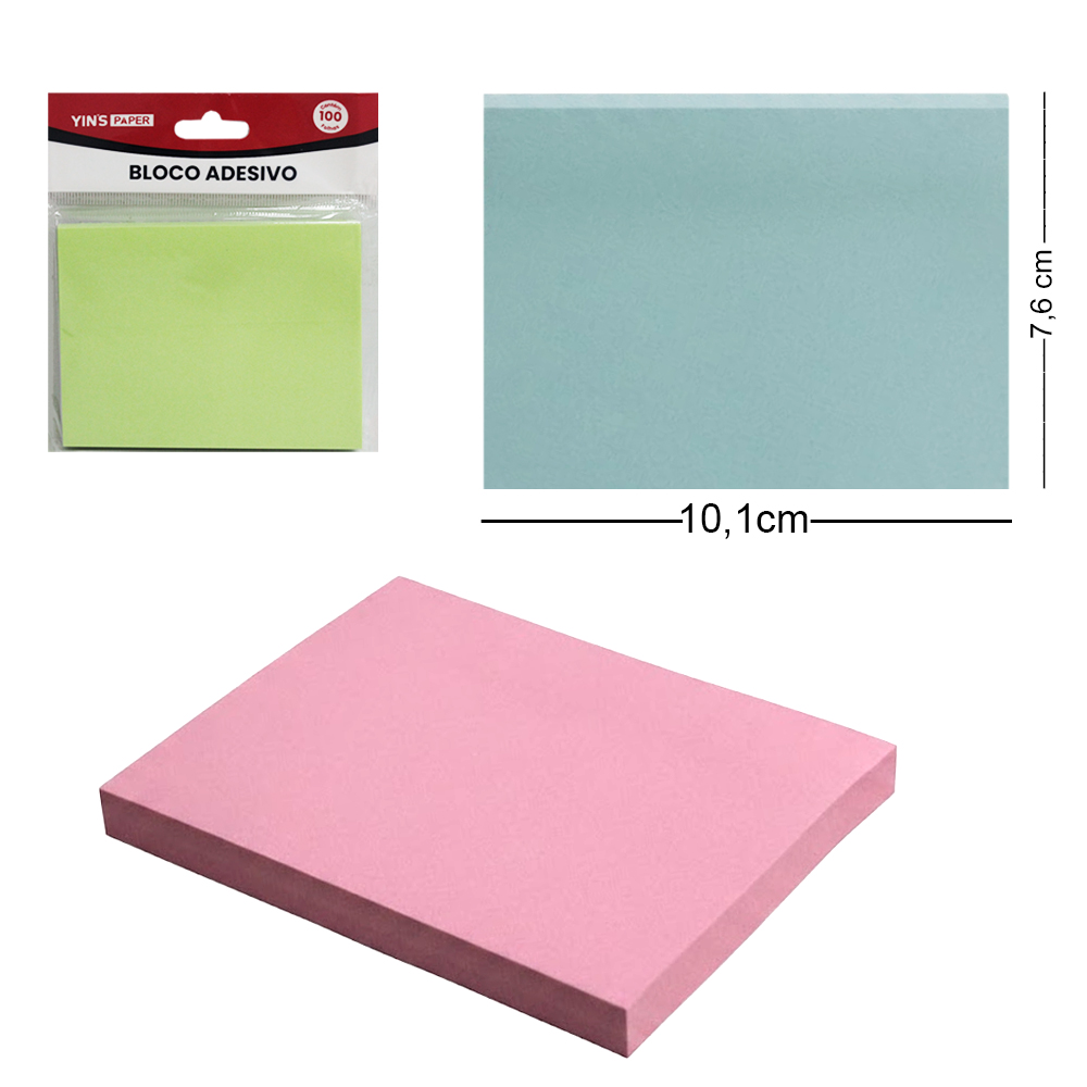 BLOCO DE ANOTACAO STICKER ADESIVO RETANGULAR YINS PAPER COM 100 FOLHAS 10,1X7,6CM