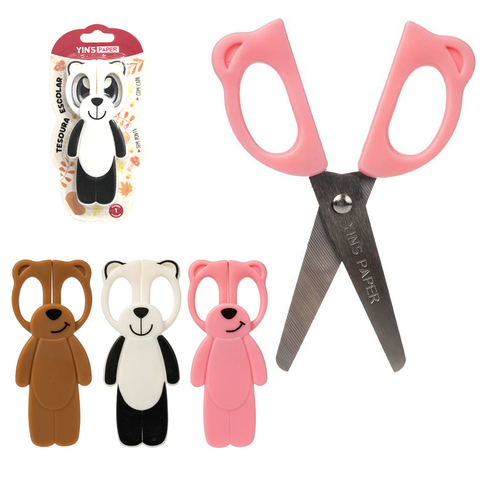 TESOURA ESCOLAR DE INOX COM PROTETOR BICHINHO YINS PAPER 5'' 12,5CM