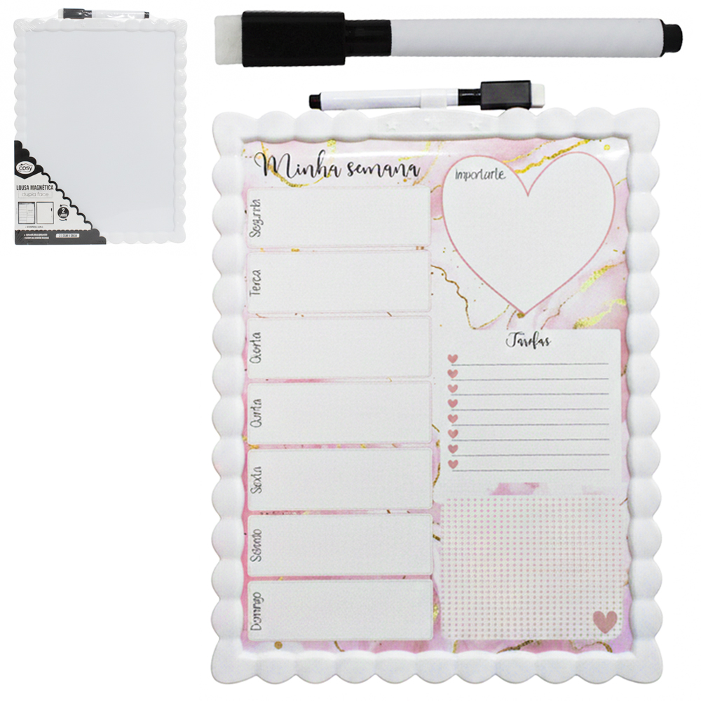 QUADRO / LOUSA MAGNETICA 28X21,5CM MINHA SEMANA + CANETA COM APAGADOR