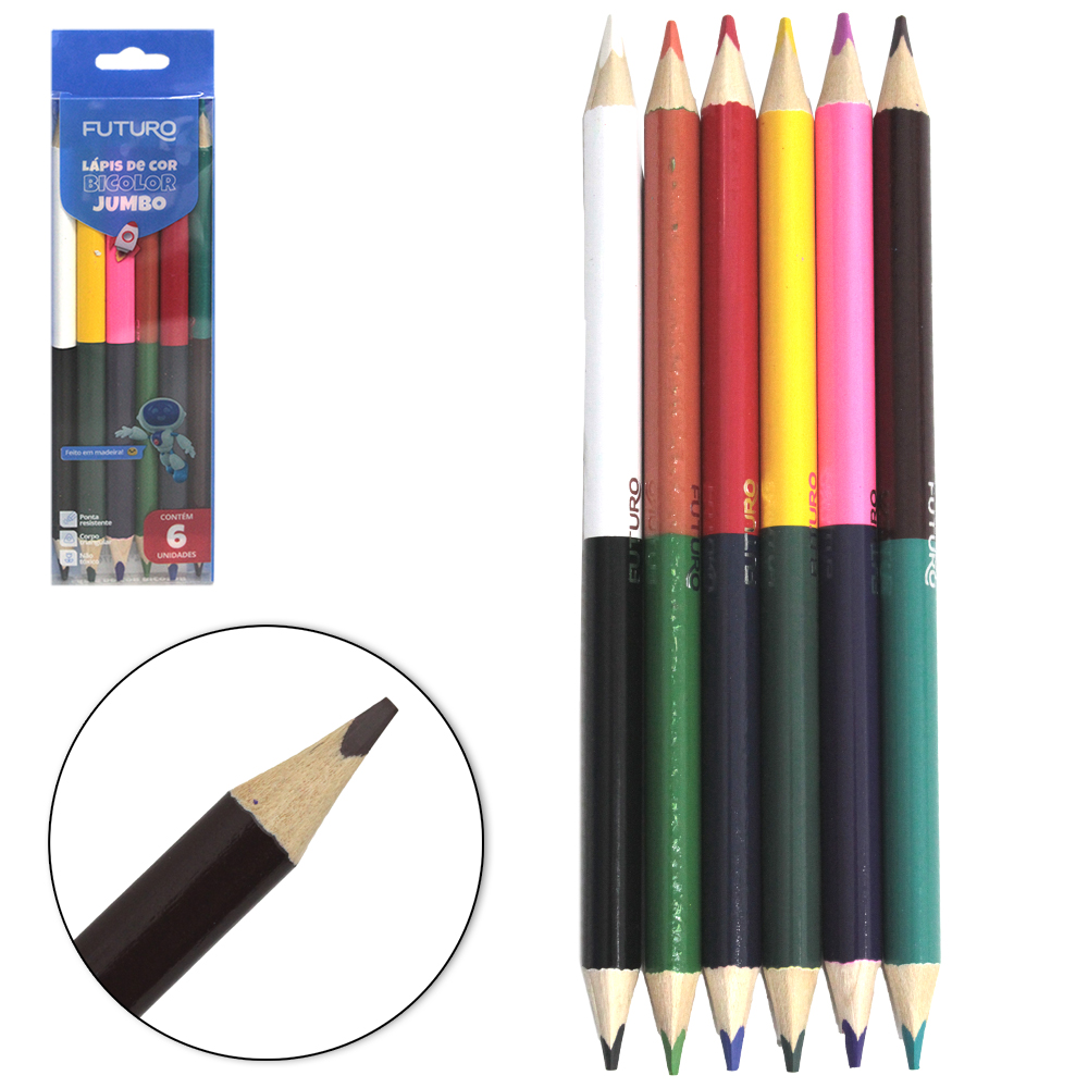 LAPIS DE COR TRIANGULAR BICOLOR JUMBO/BIG COM 12 CORES (6 PECAS)