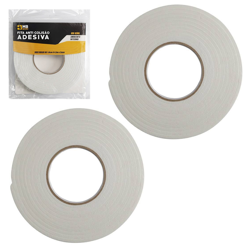 FITA ANTI COLISAO ADESIVA DE ESPUMA USO GERAL AMBIENTE INTERNO COM 2 ROLOS 1CMX4,5MX5MM MB TOOLS
