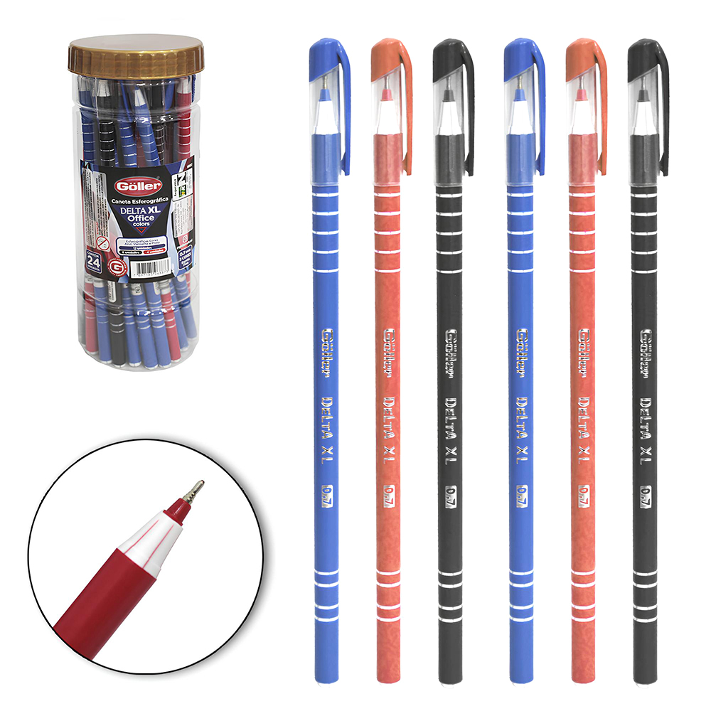 CANETA ESFEROGRAFICA DELTA XL OFFICE AZUL / PRETA / VERMELHA 0.7MM ESCRITA FINA COM 24 PECAS