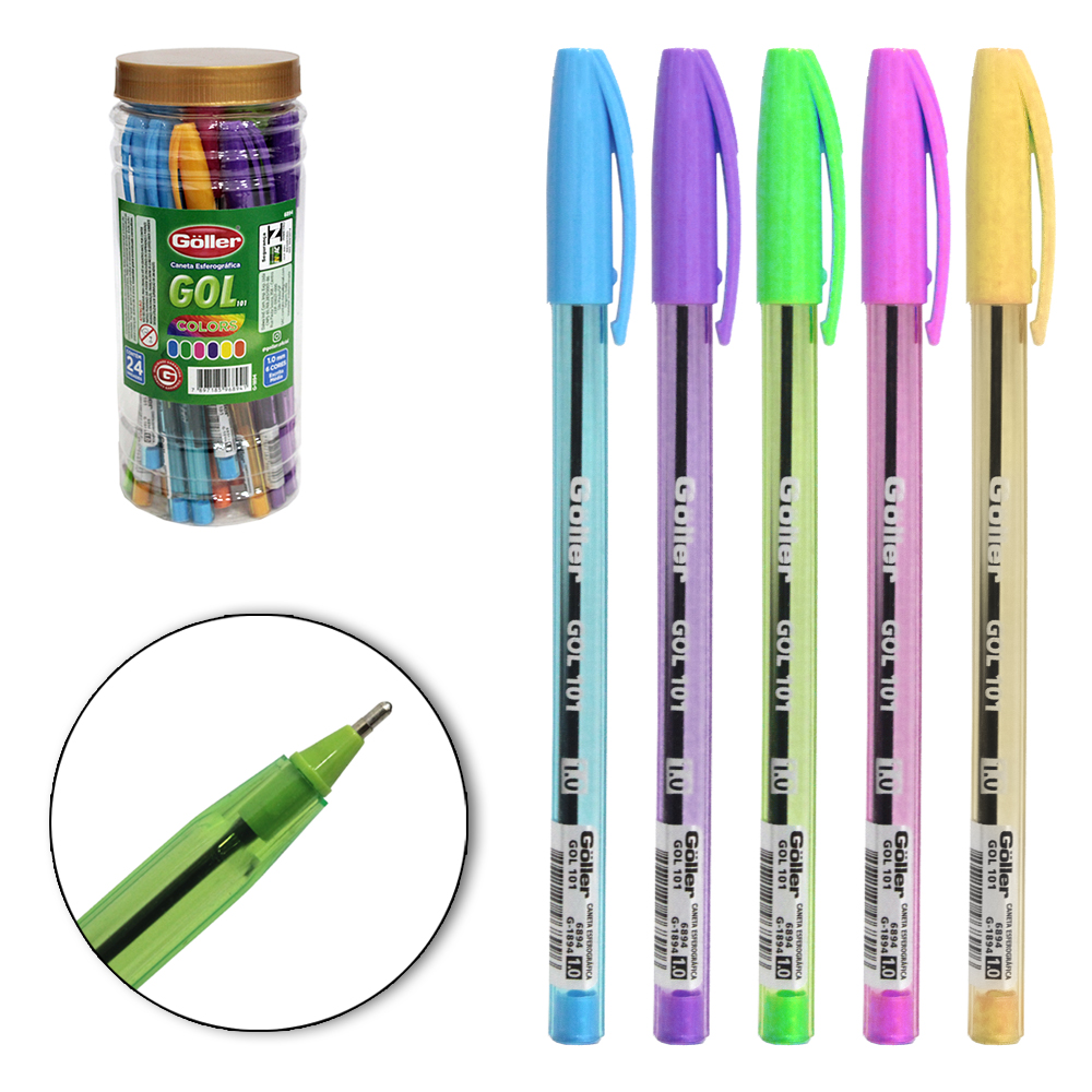 CANETA ESFEROGRAFICA GOL OFFICE COLORS 1.0MM ESCRITA MEDIA COM 24 PECAS