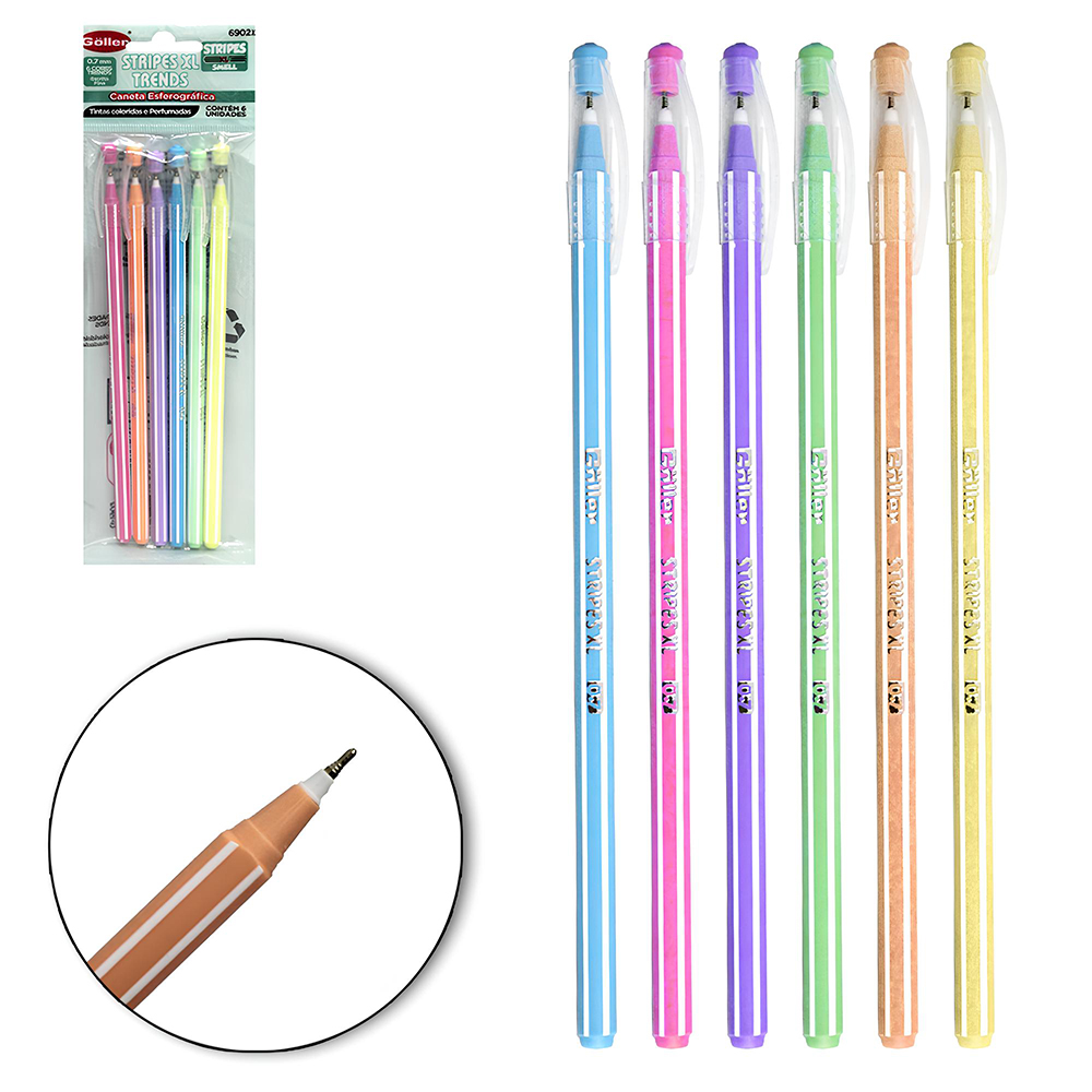 CANETA ESFEROGRAFICA STRIPES XL TRENDS SMELL PERFUMADA 0.7MM ESCRITA FINA COM 6 PECAS
