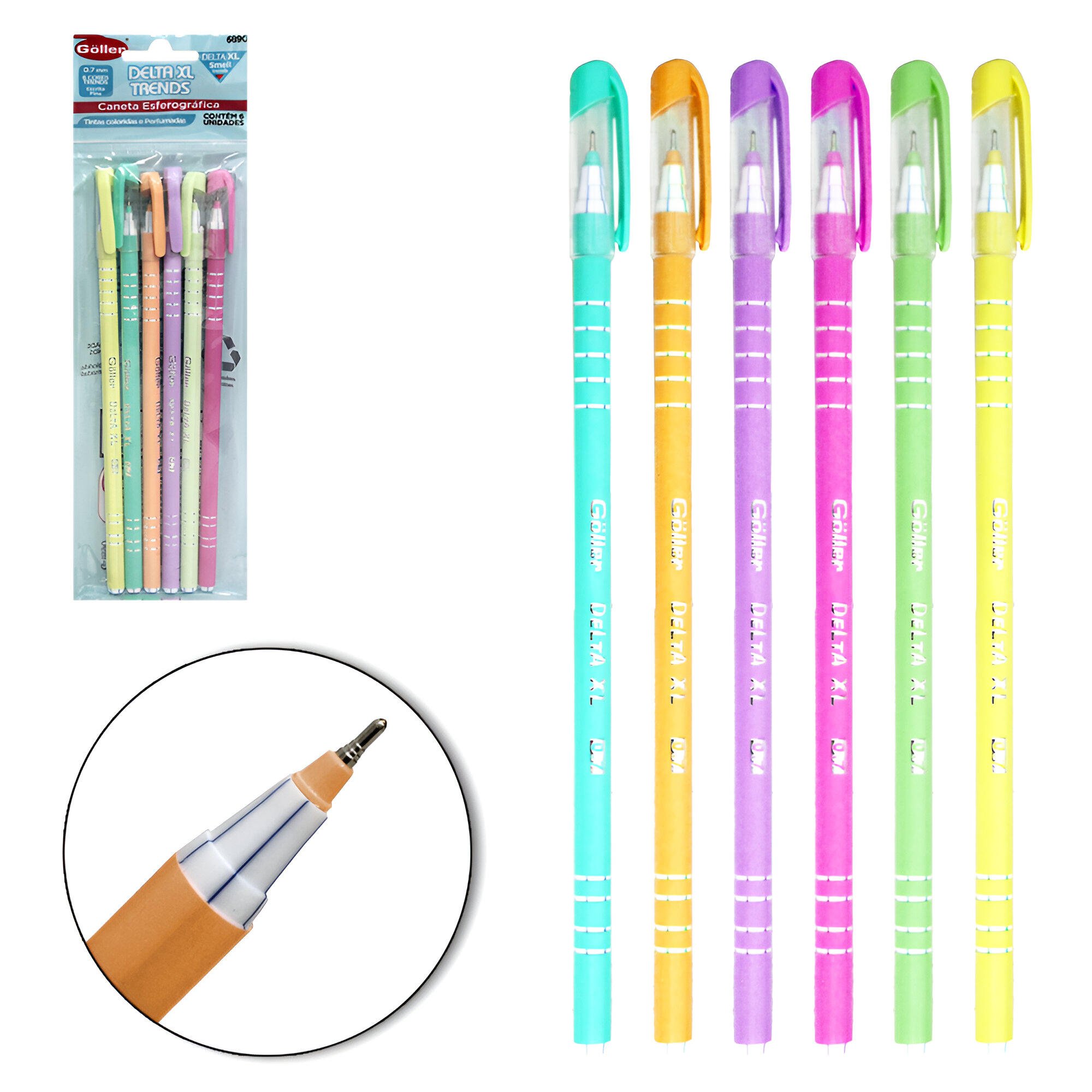 CANETA ESFEROGRAFICA DELTA XL TRENDS SMELL PERFUMADA 0.7MM ESCRITA FINA COM 6 PECAS