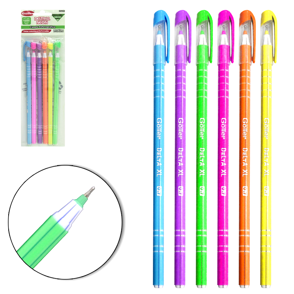CANETA ESFEROGRAFICA DELTA XL NEON SMELL PERFUMADA 0.7MM ESCRITA FINA COM 6 PECAS