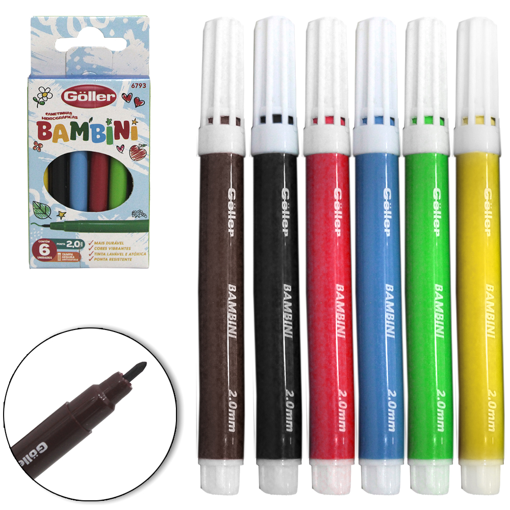 CANETA HIDROGRAFICA / HIDROCOR 2.0MM BAMBINI COM 6 PECAS