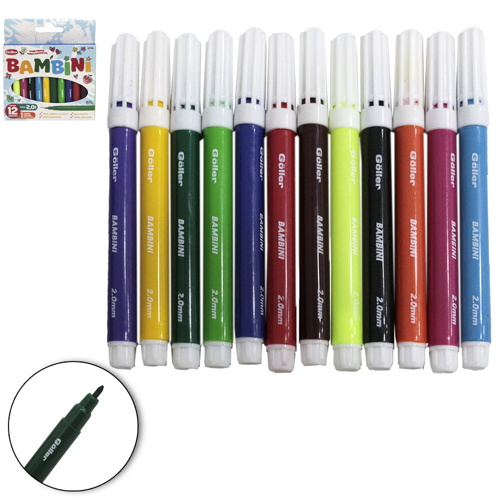 CANETA HIDROGRAFICA / HIDROCOR 2.0MM BAMBINI COM 12 PECAS