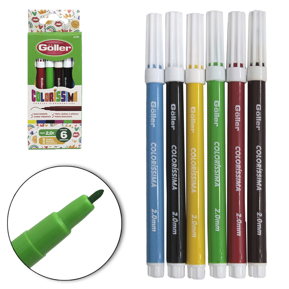 CANETA HIDROGRAFICA / HIDROCOR 2.0MM COLORISSIMA COM 6 PECAS