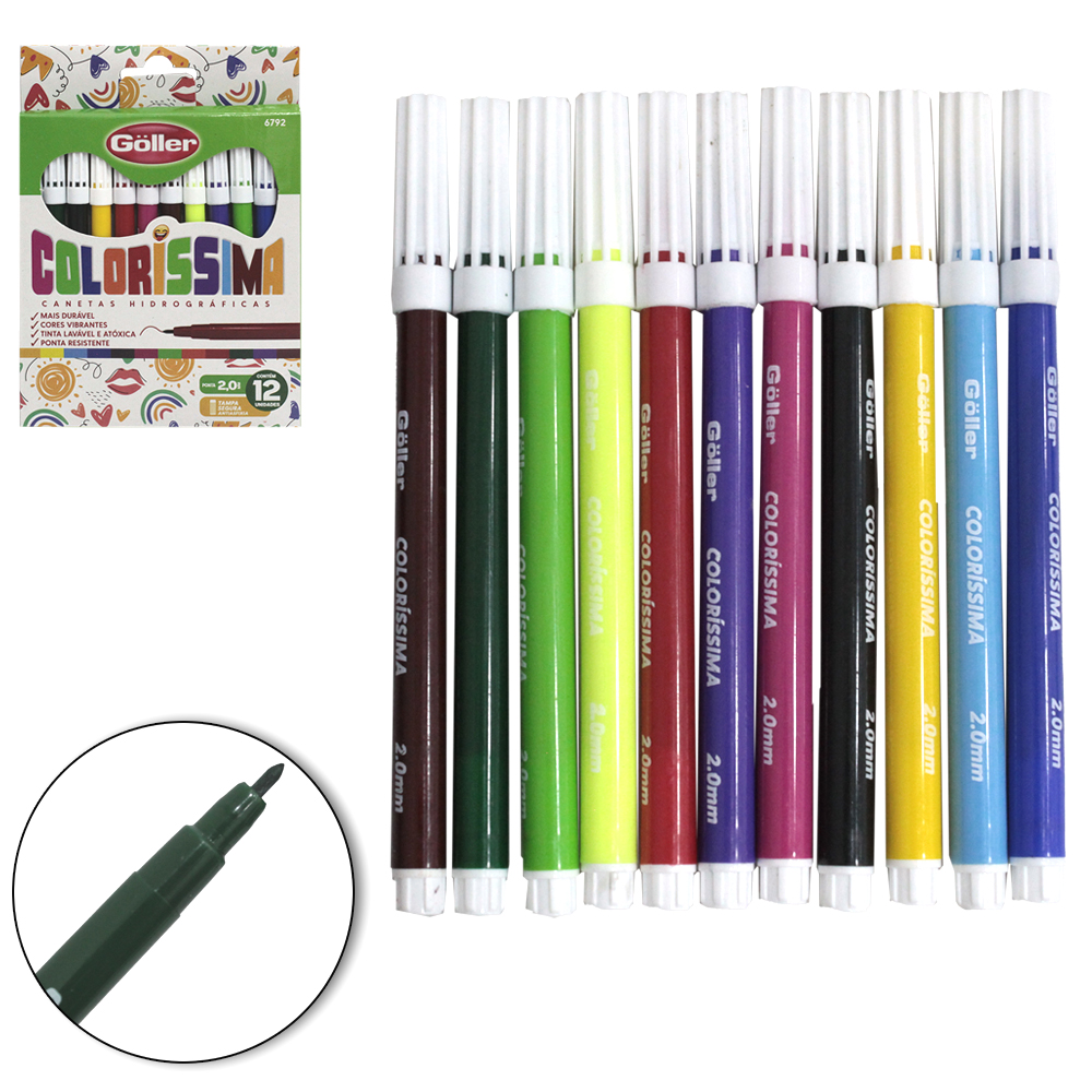 CANETA HIDROGRAFICA / HIDROCOR 2.0MM COLORISSIMA COM 12 PECAS