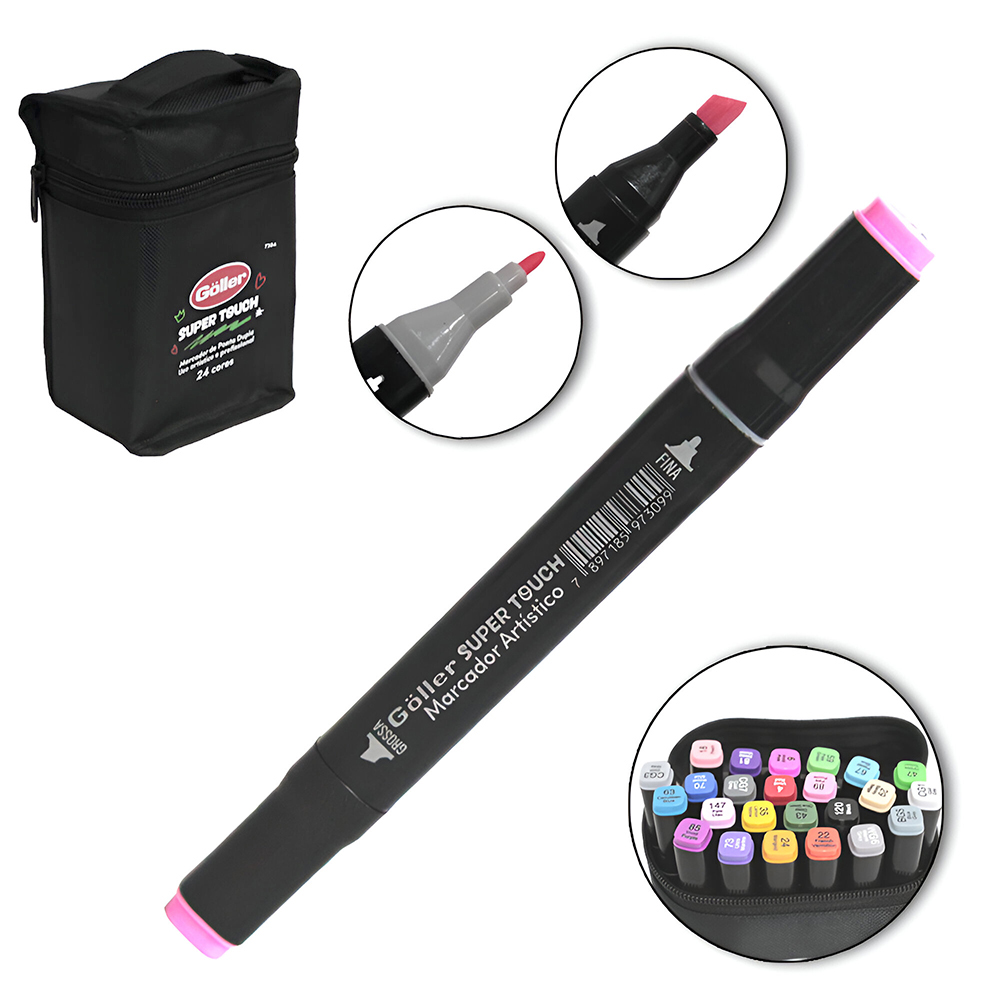 CANETA HIDROGRAFICA / HIDROCOR PONTA GROSSA E FINA DUPLA SUPER TOUCH COM 24 PECAS NO ESTOJO