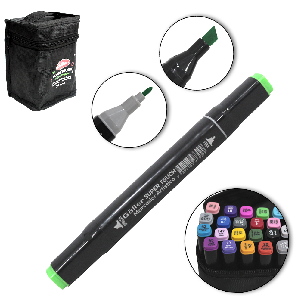 CANETA HIDROGRAFICA / HIDROCOR PONTA GROSSA E FINA DUPLA SUPER TOUCH COM 36 PECAS NO ESTOJO