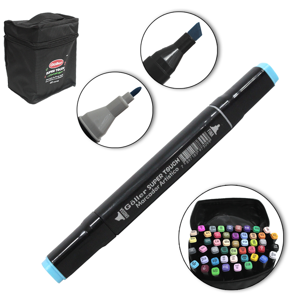 CANETA HIDROGRAFICA / HIDROCOR PONTA GROSSA E FINA DUPLA SUPER TOUCH COM 48 PECAS NO ESTOJO