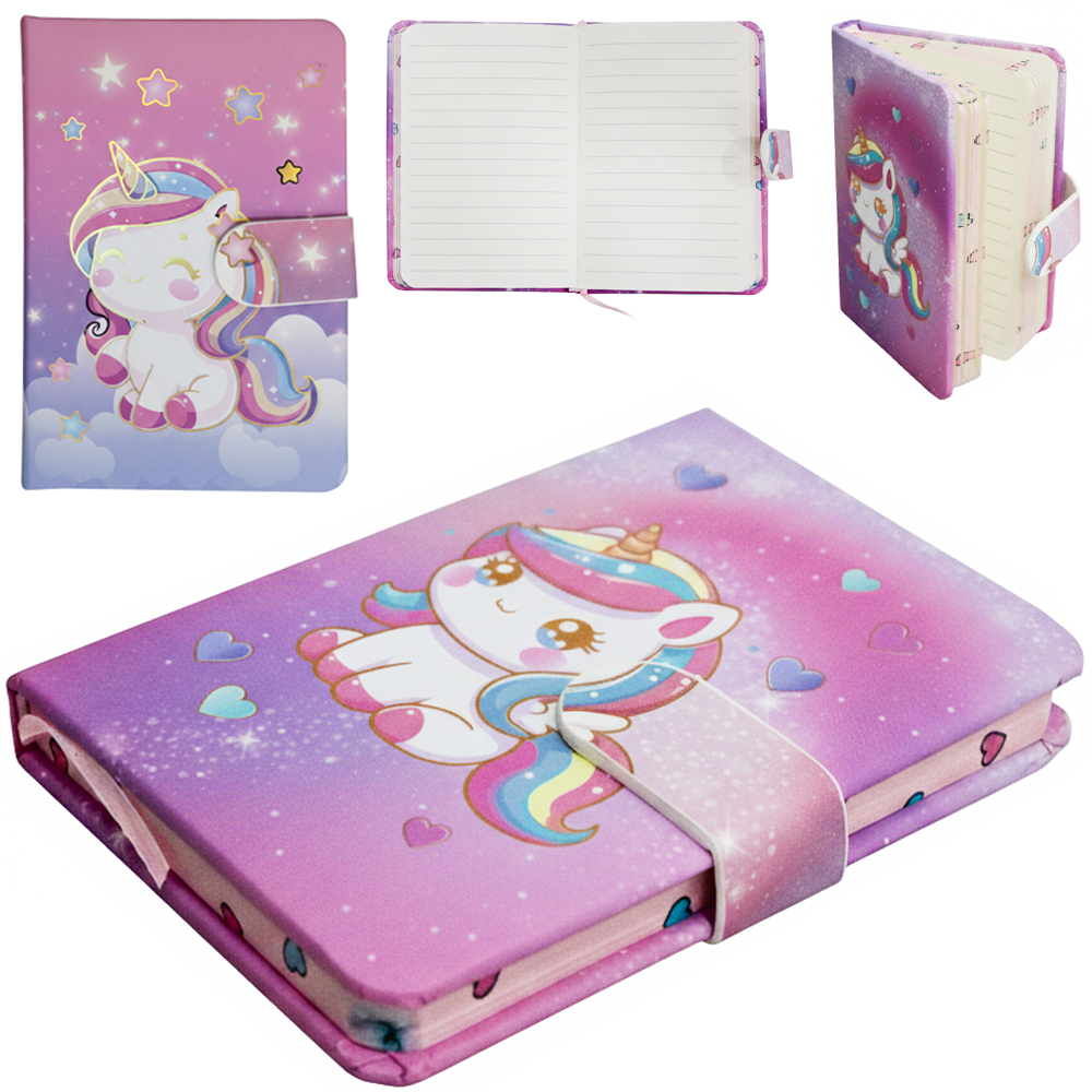 CADERNO CADERNETA / BLOCO DE ANOTACAO UNICORNIO COM FECHO MAGNETICO 96 FOLHAS 13X9CM