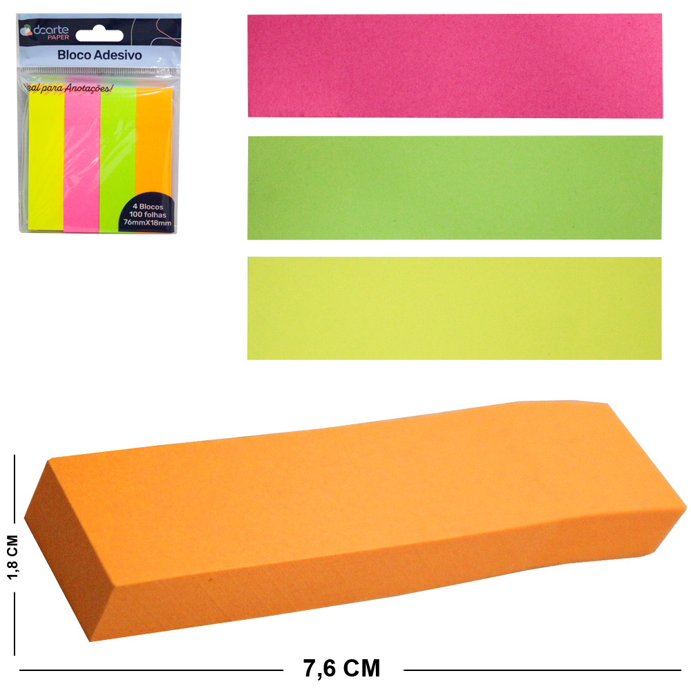 BLOCO DE ANOTACAO STICKER ADESIVO RETANGULAR PAPER COM 400 FOLHAS 7,6X1,8CM