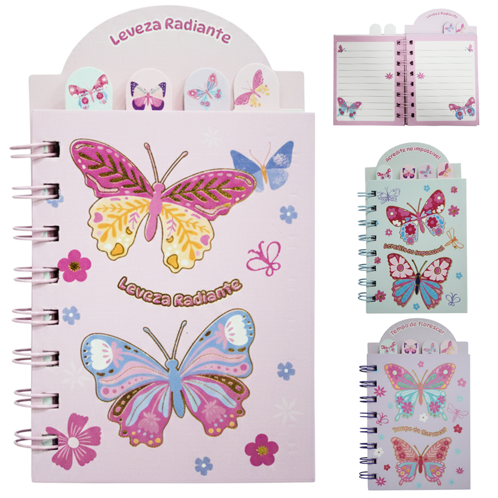 CADERNETA / BLOCO DE ANOTACAO ESPIRAL BORBOLETA PAPER 70 FOLHAS 14,5X8,8CM