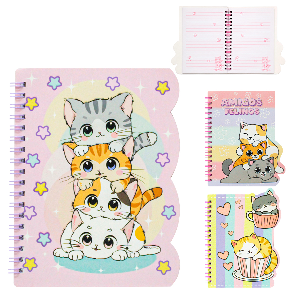 CADERNO CADERNETA / BLOCO DE ANOTACAO ESPIRAL GATO PAPER 58 FOLHAS 17X12CM