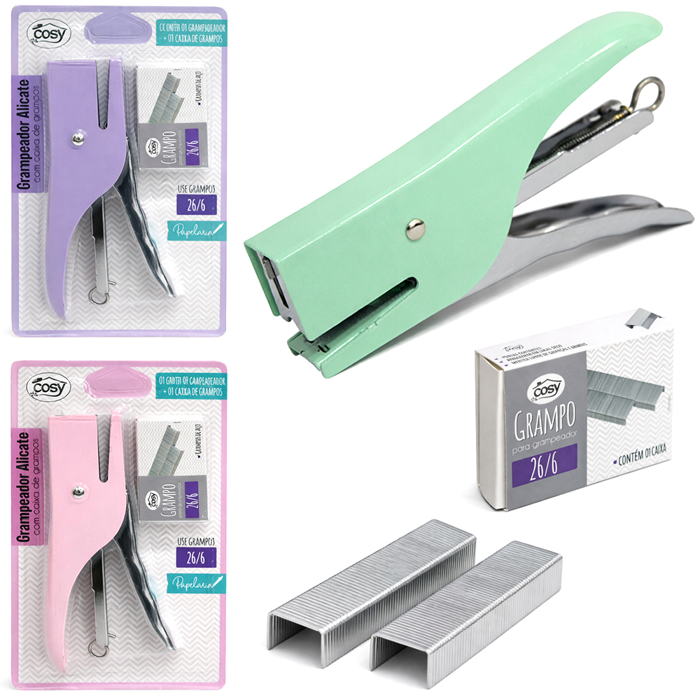 GRAMPEADOR DE METAL ALICATE COM CAIXA DE GRAMPOS 26/6 14CM