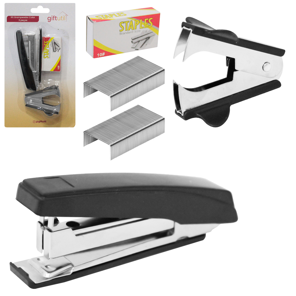 GRAMPEADOR + EXTRATOR DE GRAMPO DE METAL / PLASTICO + CAIXA COM GRAMPOS