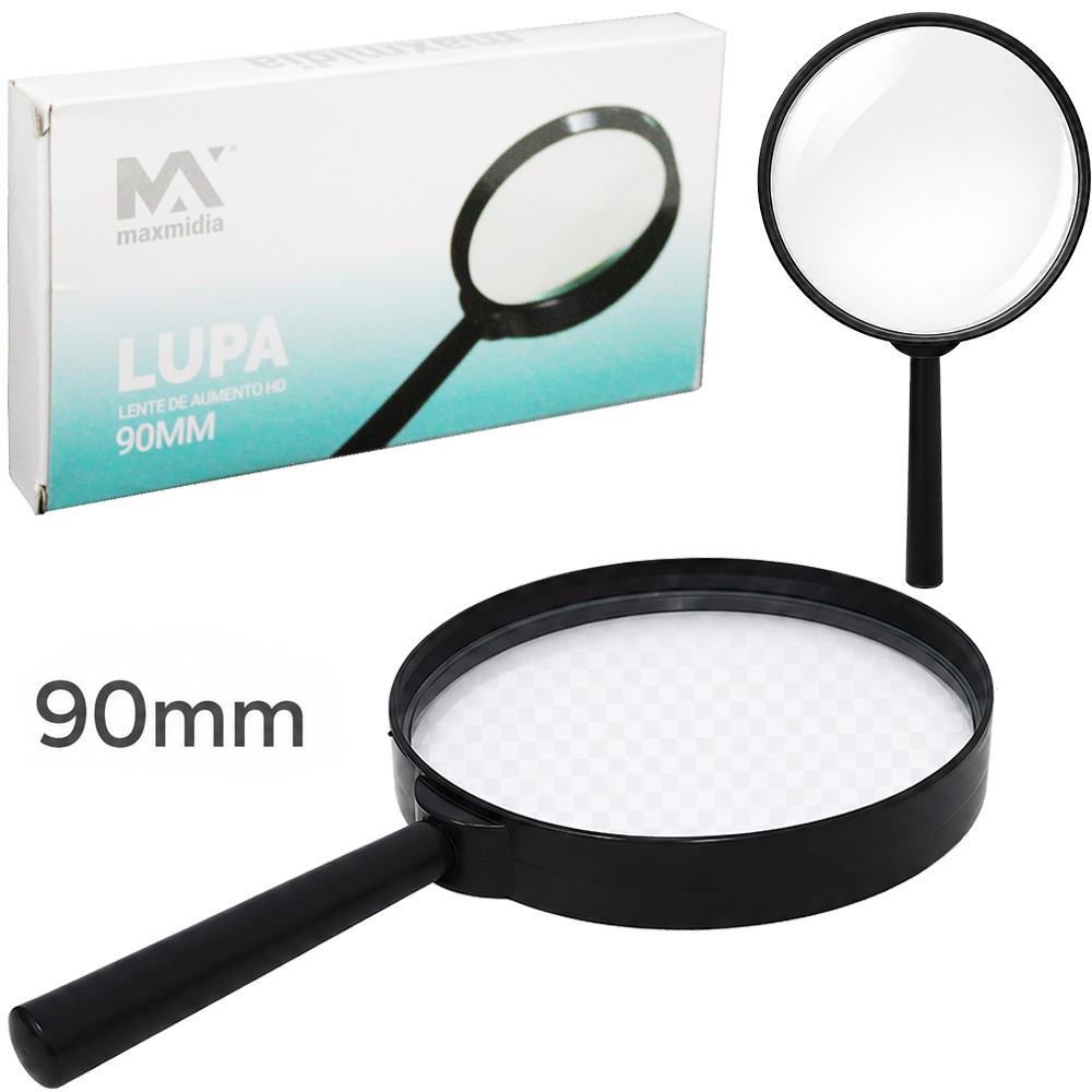LUPA COM LENTE DE VIDRO 90MM MAXMIDIA