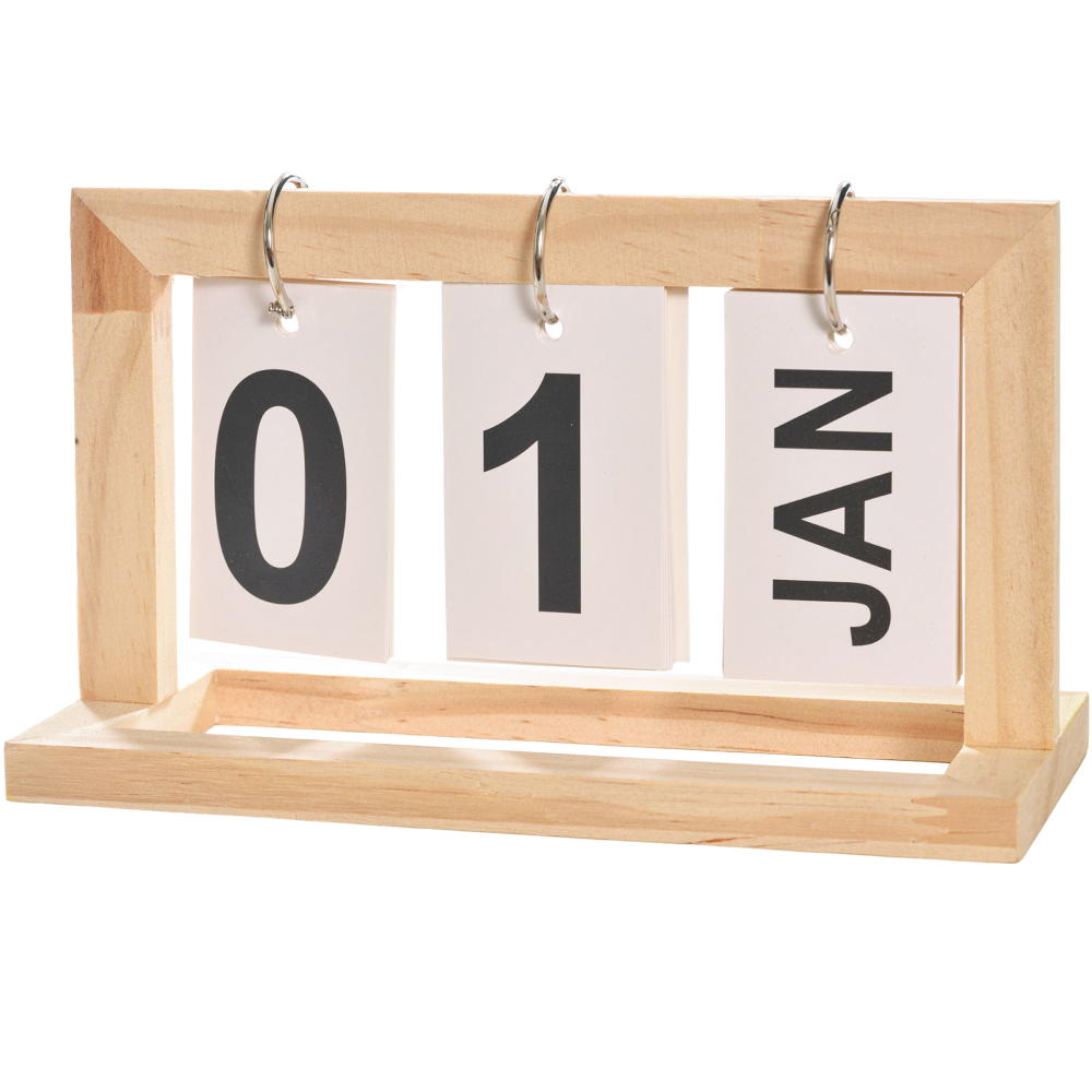 CALENDARIO DE MESA DE MADEIRA RETANGULAR 20X12X9CM
