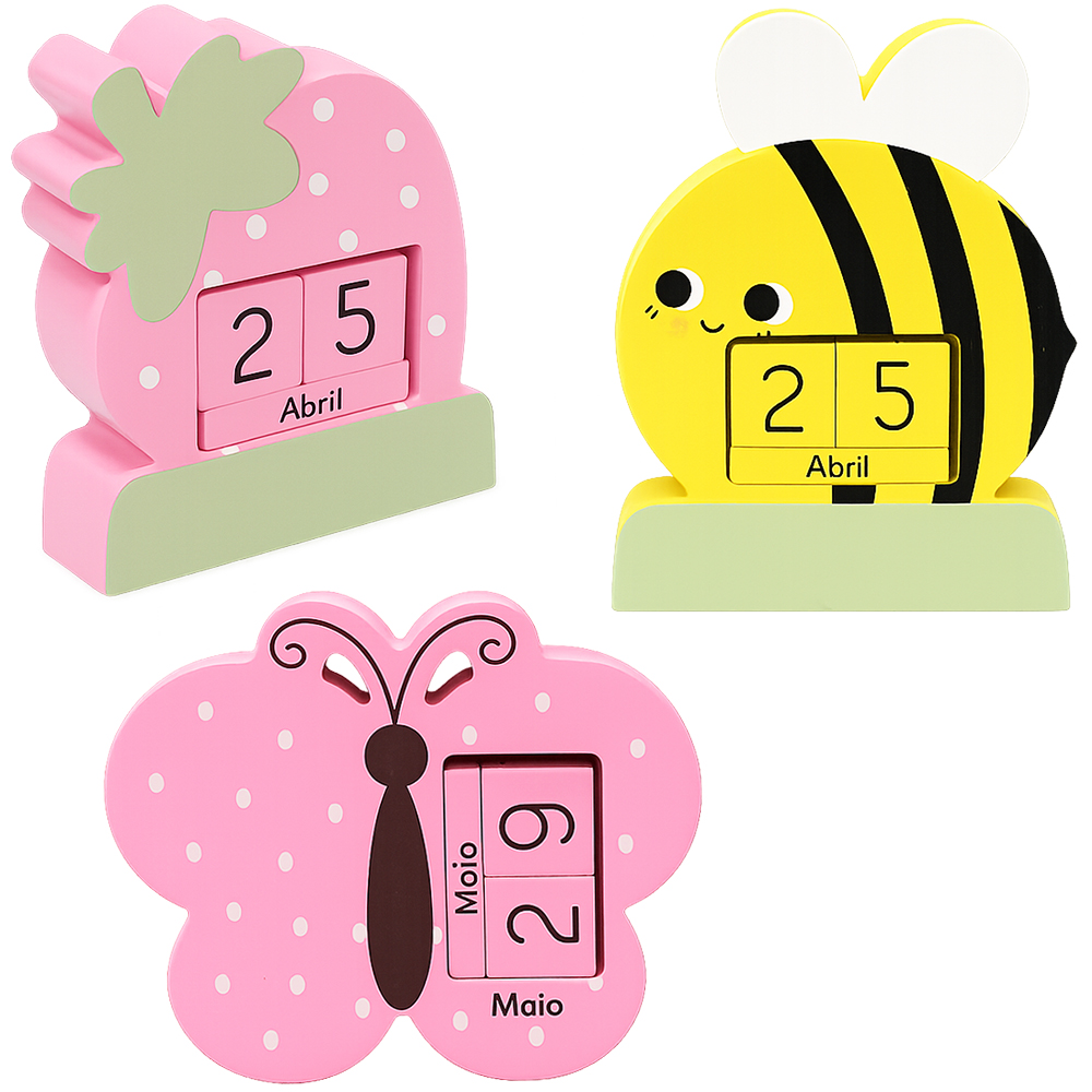 CALENDARIO DE MESA DE MADEIRA MDF BICHINHO / FRUTA 