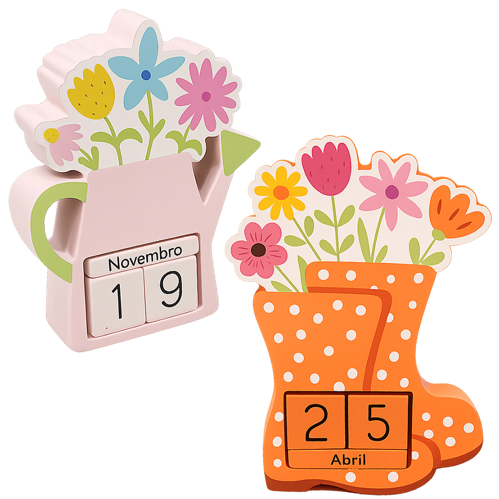 CALENDARIO DE MESA DE MADEIRA MDF BOTA / REGADOR FLORES 