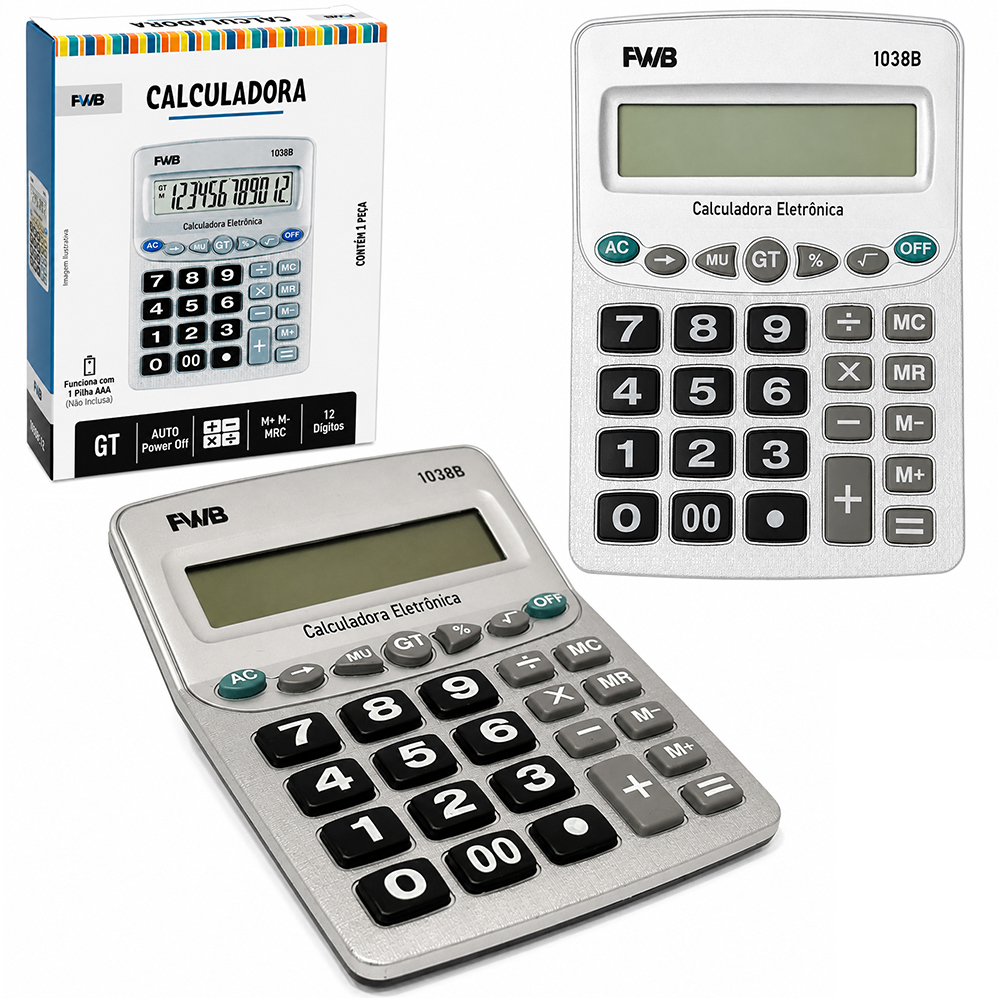CALCULADORA ELETRONICA 12 DIGITOS A PILHA 18X13CM 