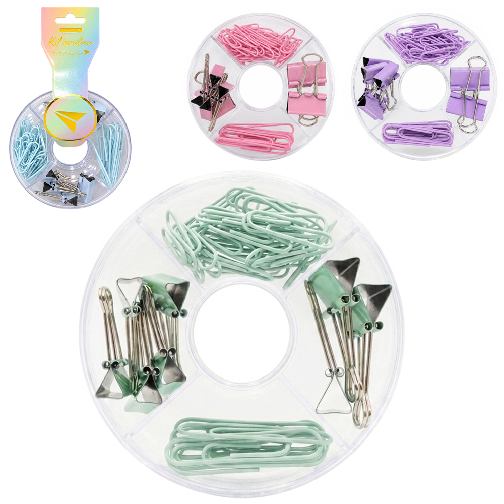 KIT ESCRITORIO COM CLIPS + BINDERS NO ESTOJO DONUTS YINS PAPER