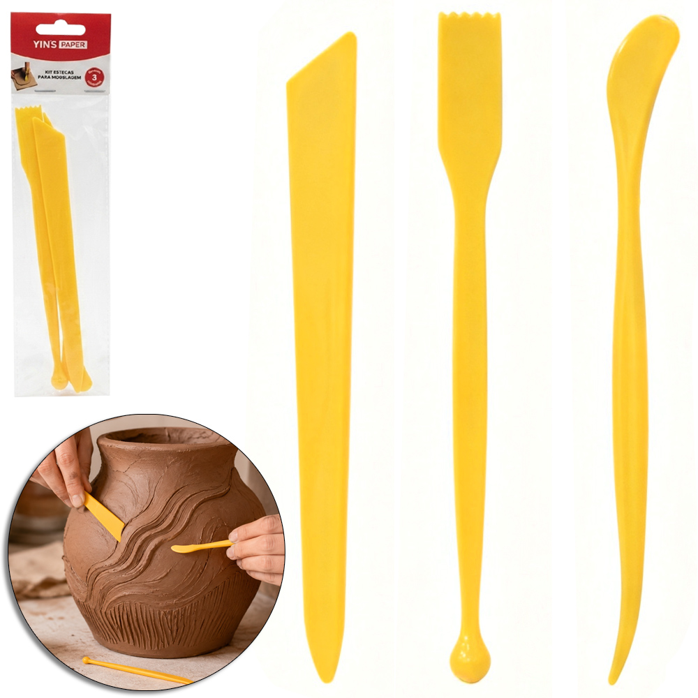 KIT ESTECAS PARA MODELAGEM DE PLASTICO COM 3 PECAS YINS PAPER 17,5CM
