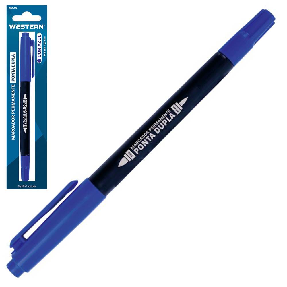 MARCADOR PERMANENTE AZUL PONTA DUPLA 0,5-1,0MM 
