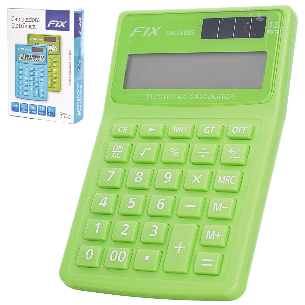 CALCULADORA ELETRONICA 12 DIGITOS COLORS A BATERIA / SOLAR 15,7X10,7X3,4CM