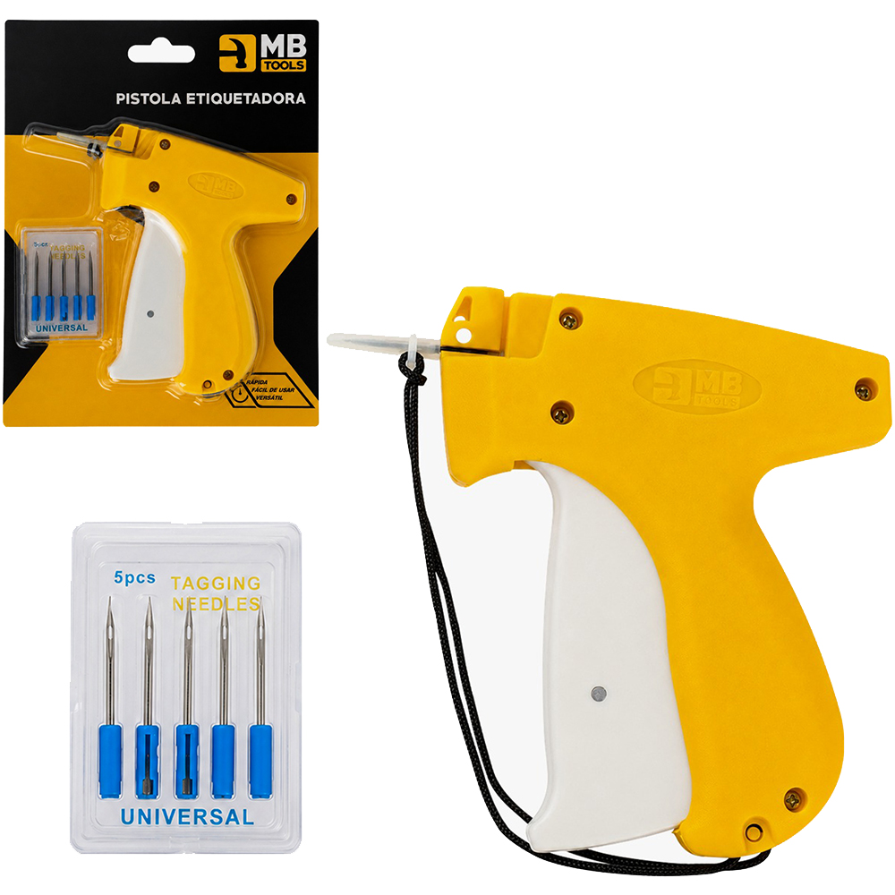 PISTOLA ETIQUETADORA APLICADOR DE PINOS PLASTICOS PARA ETIQUETAS/TAG + 5 AGULHAS MB TOOLS