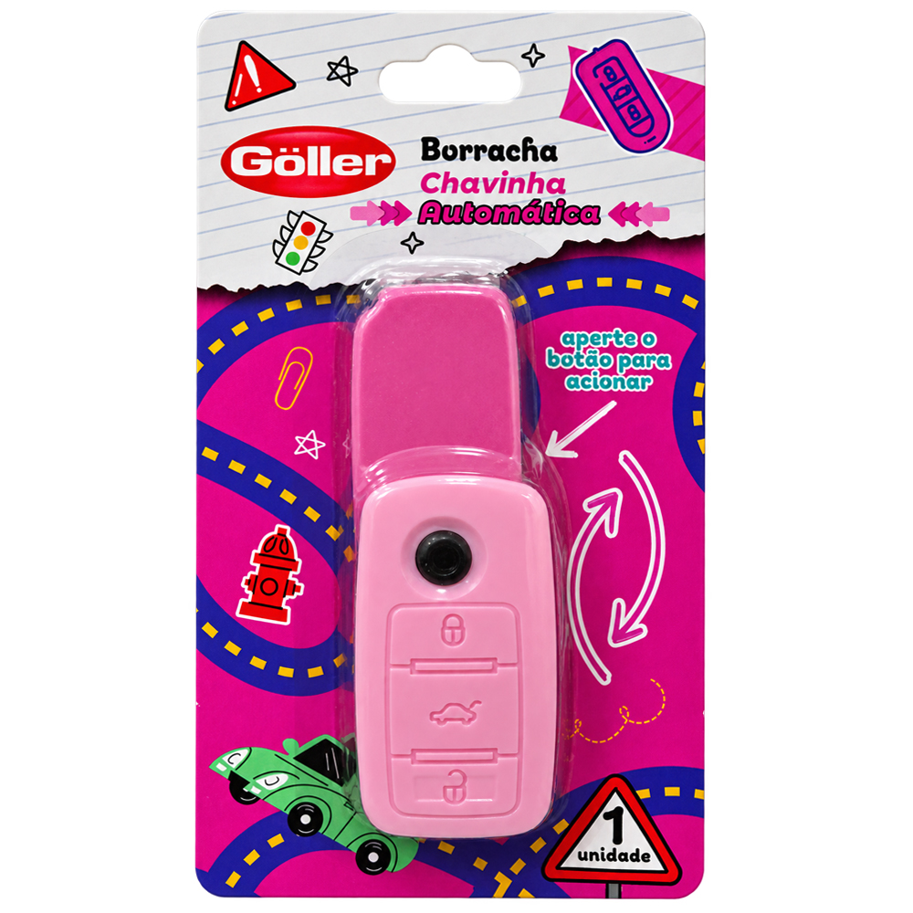 BORRACHA ESCOLAR CHAVINHA AUTOMATICA APERTE O BOTAO PARA ACIONAR 