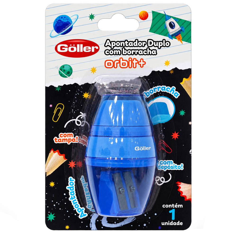 APONTADOR DUPLO COM DEPOSITO + BORRACHA COM TAMPA ORBIT+