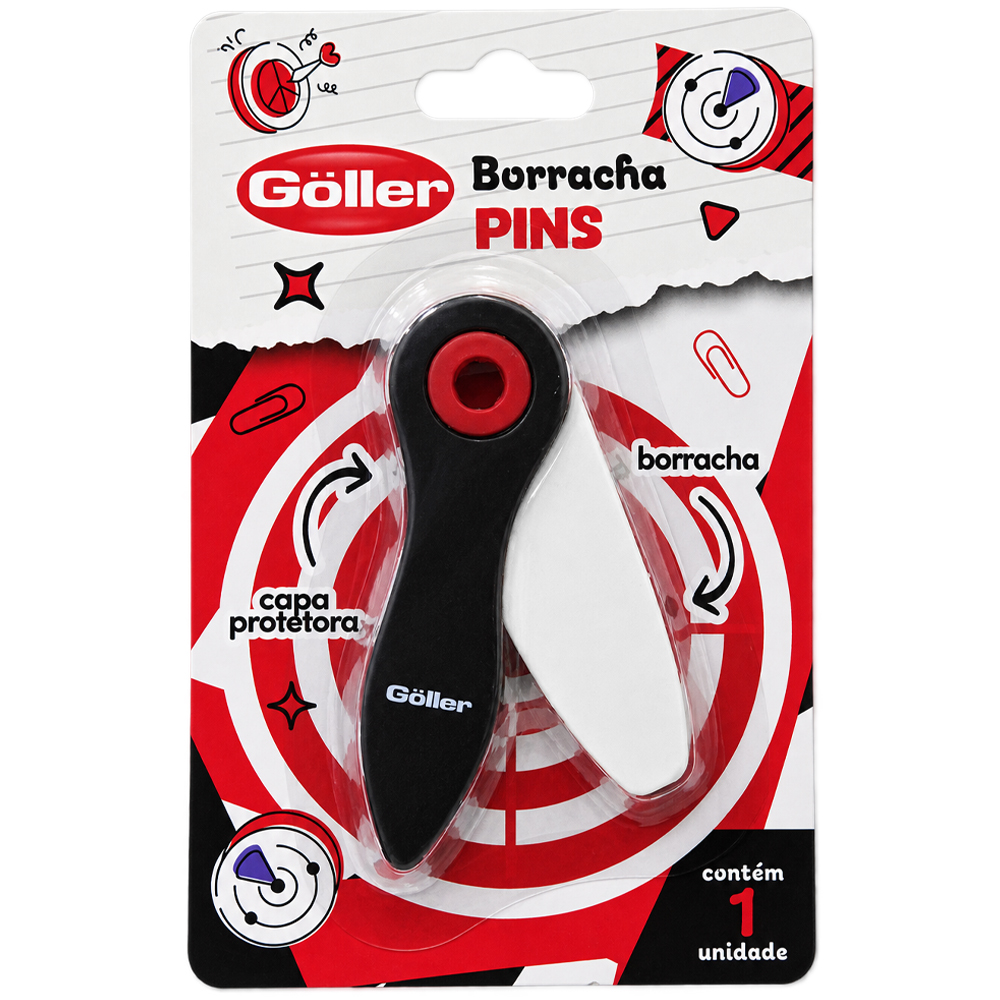 BORRACHA ESCOLAR COM CAPA PROTETORA PINS 