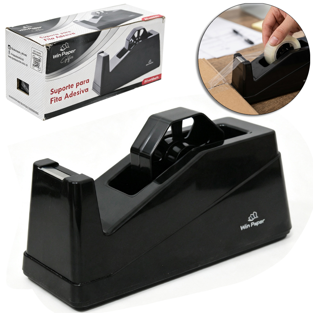 SUPORTE PARA FITA ADESIVA COM BASE ANTIDERRAPANTE PRETO WIN PAPER OFFICE 20X19X7,5CM
