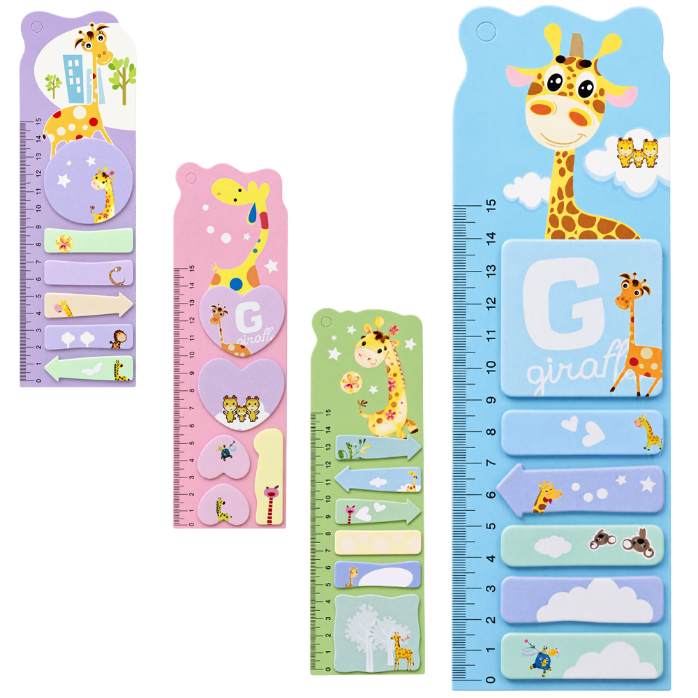 MARCADOR PAGINA / BLOCO ANOTACAO STICKER ADESIVO GIRAFA + REGUA 15CM