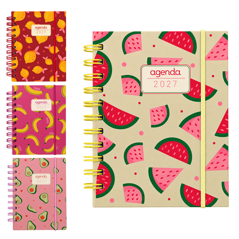 AGENDA 2027 CAPA DURA ESPIRAL FRUTAS MINIMAL 168 FOLHAS 15,2X11CM 