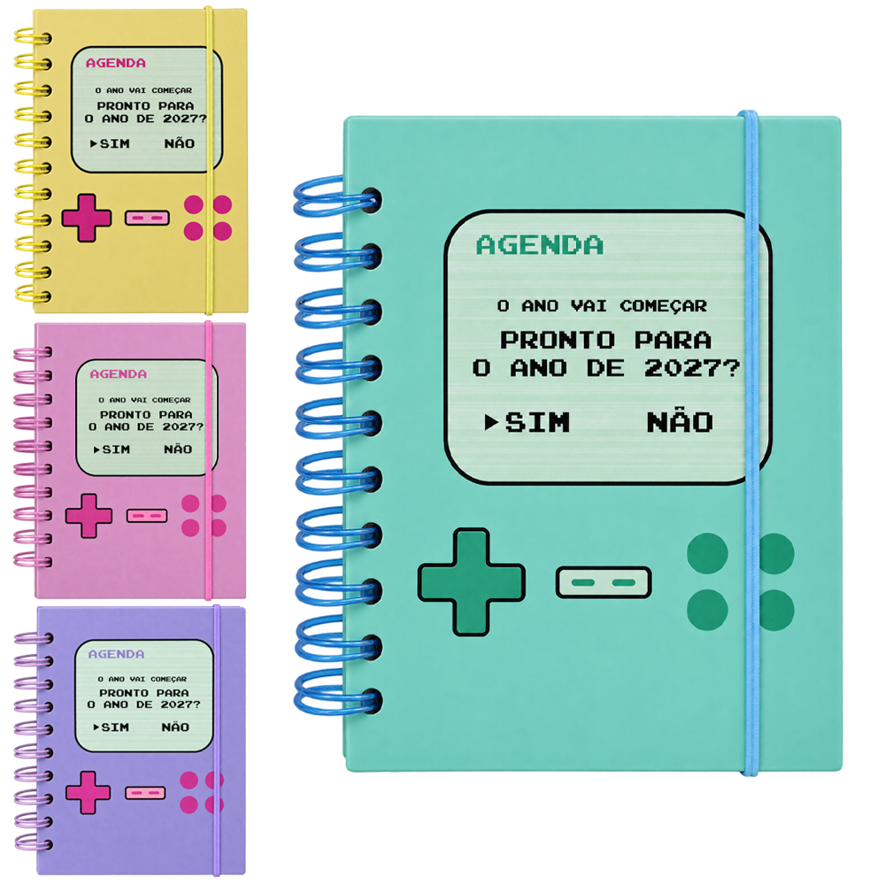 AGENDA 2027 CAPA DURA ESPIRAL JOYSTICK RETRO 168 FOLHAS 15,2X11CM 